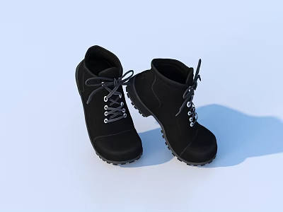 Black Ankle Boots With Lace Up Design Durable Rubber Sole And Classic Style 3d model