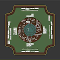 Mahjong Gaming Furniture Table With Green Tabletop Brown Frame And Arranged Tiles