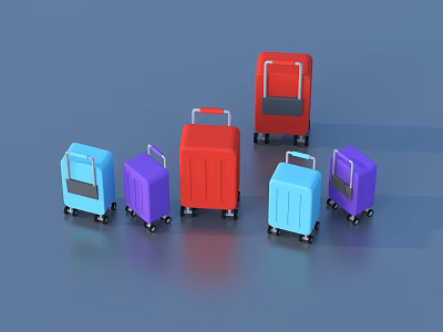 Colorful Travel Suitcases with Wheels in Various Bright Colors 3d model