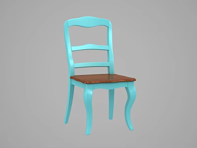 Light Blue Dining Chair With Brown Wooden Seat Curved Backrest And Elegant Legs 3d model