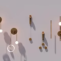 Modern Minimalist Brass Wall Lamps with Circular Linear Designs and Shadow Effects 3d model