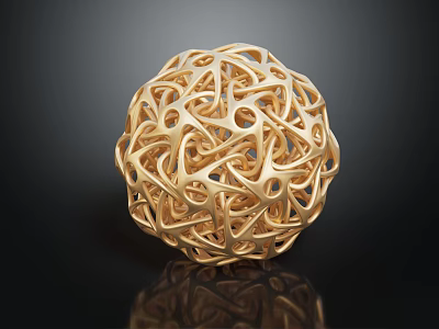 Golden Hollow Decorative Ornament Set with Interlaced Structure Modern Metallic Home Decor Piece 3d model