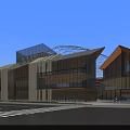 Modern Commercial Complex With Glass Facade Central Fountain Green Lawns And Accessible Roads
