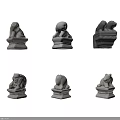 Stone Lion Carvings In Various Poses Crafted From Natural Stone Material
