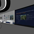 Modern Circular Exhibition Hall with Blue Ceiling Glass Walls and Display Platform