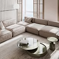 Modern Living Room Interior Design With L shaped Sofa Round Coffee Table And Natural Light