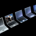 Five Modern Laptops Arranged In A Row With Various Screen Displays On Black Background 3d model