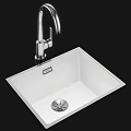 Multiple White Bathroom Sinks with Modern Faucets and Different Design Styles 3d model