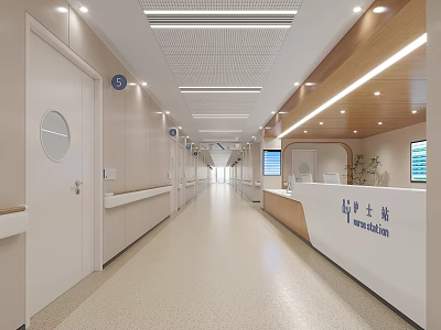 Modern Hospital Outpatient Clinic Interior With Corridor And Nurse Station 3d model