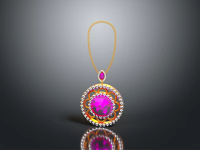 Luxury Pendant With Pink Gemstone Gold Frame And Diamond Accents 3d model