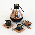 Glass Coffee Pot With Lemon Slices And Ceramic Cups Served With Almonds And Seeds