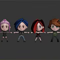Cartoon Style Game and Movie Characters With Various Hairstyles and Different Outfits Standing Together