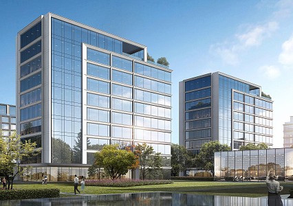 Modern Office Building Glass Curtain Wall Office Building Industrial Park 3d model