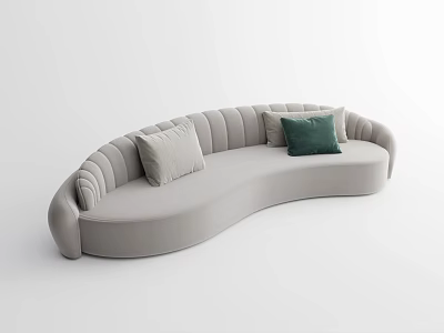 Light Gray Curved Sofa with Light and Green Cushions Modern Sleek Upholstered Design 3d model