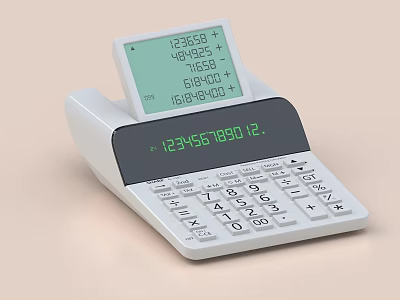 White Printing Calculator With Digital Display Numeric Keypad And Calculation Results 3d model
