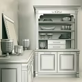 Classic White Sideboard With Mirror Candle Holders Dishes And Storage Cabinets