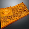 Golden Ancient Scene Model With City Walls Soldier Formations And Central Structure