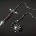 Medieval Spiked Flail Weapon With Metal Chain And Wooden Handle
