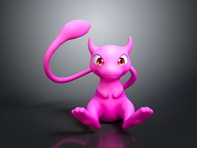 Pink Fantasy Game Character With Horns Long Tail And Red Eyes Sitting Pose 3D Render 3d model
