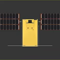 Satellite Equipment With Yellow Main Body And Black Solar Panels On Red Platform