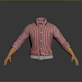 Red White Striped Collared Shirt With Button Front And Cuffed Sleeves 3d model