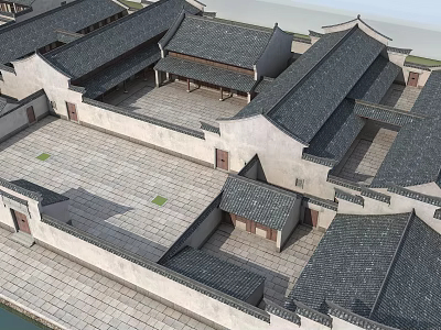 Ancient Chinese Architecture Complex With Courtyards Grey Tile Roofs White Walls And Stone Pavements 3d model