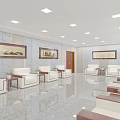 Modern Conference Room Interior With White Sofas Wooden Coffee Tables Green Plants And Large Windows