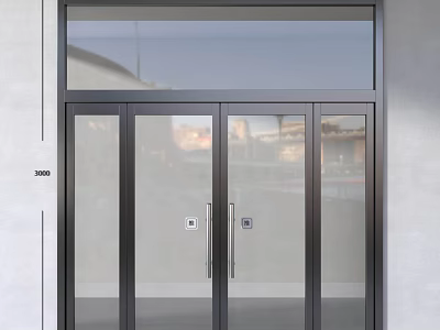 Modern Double Glass Doors With Metal Frame And Transparent Panels For Building Entrance 3d model