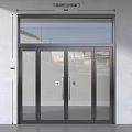 Modern Double Glass Doors With Metal Frame And Transparent Panels For Building Entrance