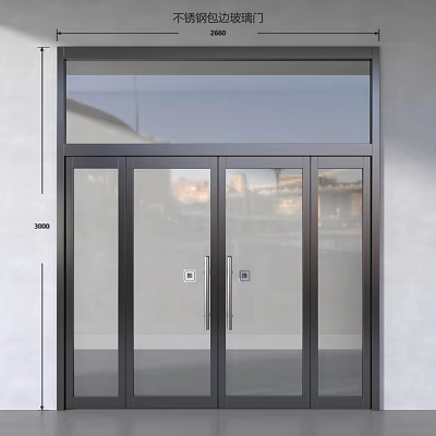 Modern Double Glass Doors With Metal Frame And Transparent Panels For Building Entrance 3d model