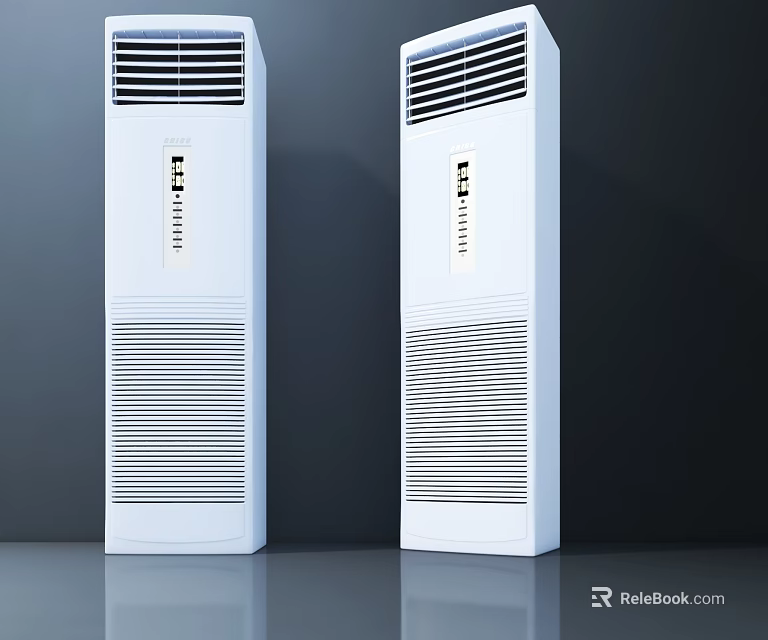 Two White Standing Air Conditioner Fans With Modern Design For Indoor Use 3d model 