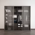 Modern Organized Wardrobe With Glass Doors Storage Shelves Hanging Rods And Drawers