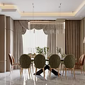 Luxury Private Dining Booth With Table Chairs Curtains And Crystal Chandelier 3d model
