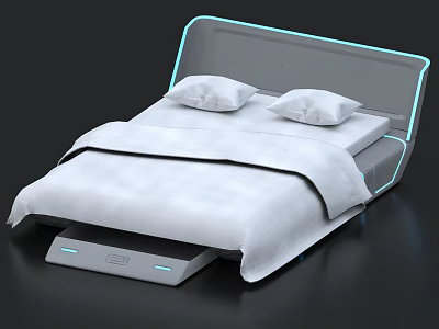 Modern Futuristic Bed With Blue Lighting Headboard White Sheets And Pillows 3d model