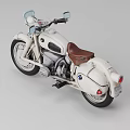 Vintage White Motorcycle With Brown Seat Headlight Exhaust Pipe And Wheels On Gray Background