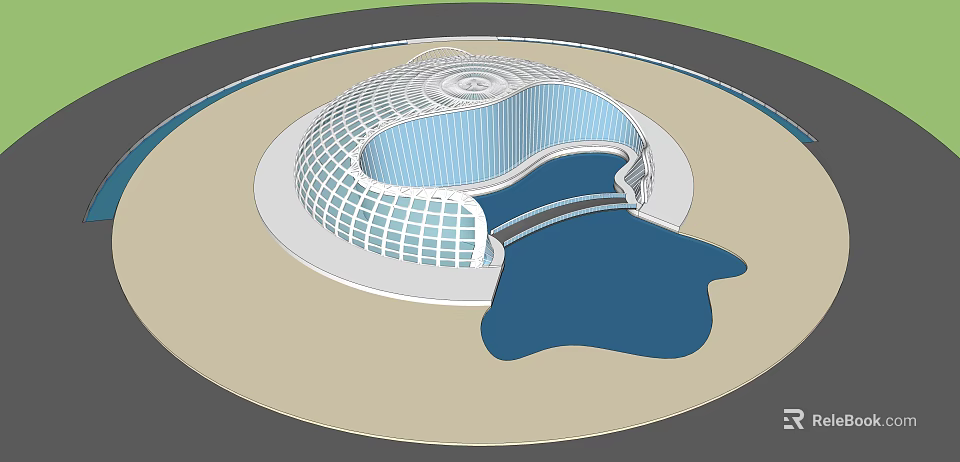 Modern Circular Architectural Stadium Design With White Grid Facade And Blue Interior Area 3d model 
