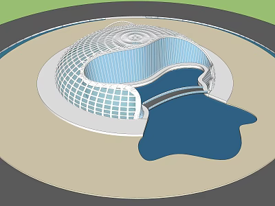 Modern Circular Architectural Stadium Design With White Grid Facade And Blue Interior Area 3d model