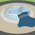 Modern Circular Architectural Stadium Design With White Grid Facade And Blue Interior Area 3d model