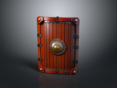 Medieval Wooden Shield with Metal Accents Circular Emblem Rivets and Leather Straps 3d model