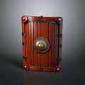 Medieval Wooden Shield with Metal Accents Circular Emblem Rivets and Leather Straps