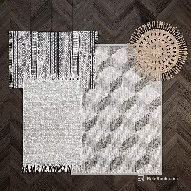 Square Rugs With Geometric Striped And Woven Patterns For Modern Interior Design 3d model