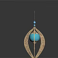 Golden Leaf Shaped Earring With Blue Spherical Bead And Decorative Details