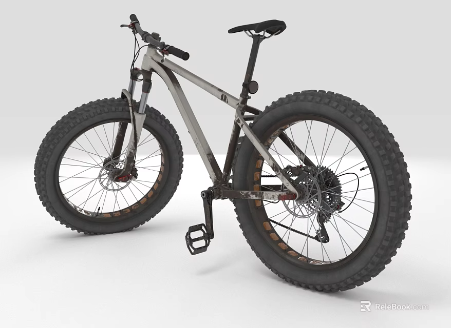 Fat Tire Bicycle With Oversized Tires Metallic Frame And Suspension Fork 3d model 