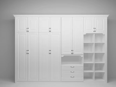 Technology Exhibition Hall Showcases White Wardrobe With Multiple Doors Drawers And Open Shelves 3d model