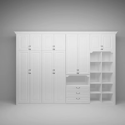 Technology Exhibition Hall Showcases White Wardrobe With Multiple Doors Drawers And Open Shelves 3d model