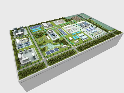 Sand Table Model of Modern Campus Layout Featuring Buildings Green Areas and Roads 3d model