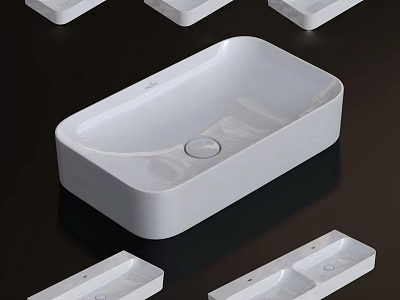 Modern Rectangular White Washbasin with Sleek Surface and Contemporary Design 3d model