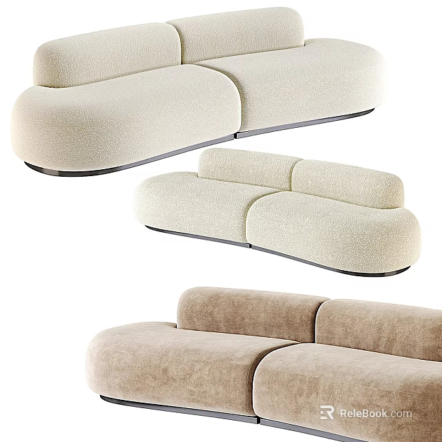 Modern Upholstered Sectional Sofa With Curved Shape And Light Beige Fabric 3d model
