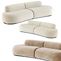 Modern Upholstered Sectional Sofa With Curved Shape And Light Beige Fabric 3d model
