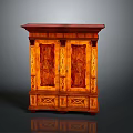 Classical Wooden Cabinet With Double Doors Ornate Carved Details And Red Top